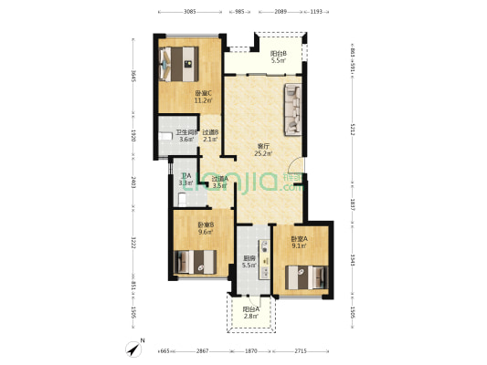 中环晓院 3室1厅2卫 104平方