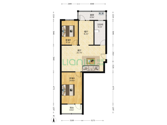 郊区商贸局 2室2厅1卫 85平方