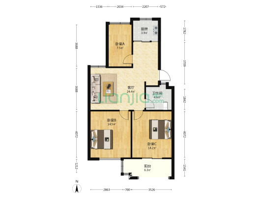 秀山花园 3室1厅1卫 89平方