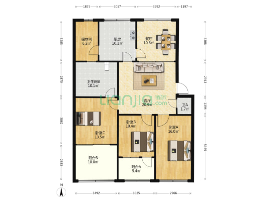 潍坊市国税局宿舍 3室2厅2卫 131平方