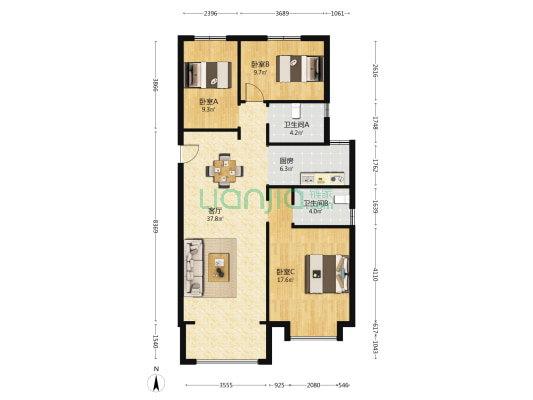 碧桂园玖玺台天玺 3室1厅2卫 127平方