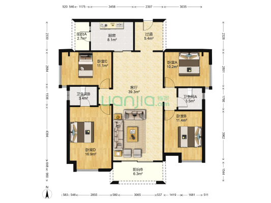 美的明湖花园二期 4室1厅2卫 143平方