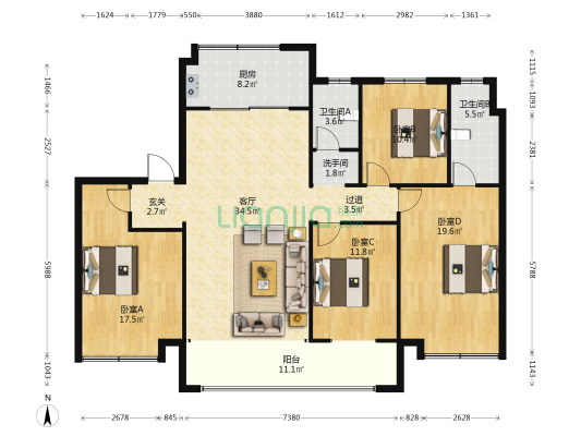 天正·山河玺院 4室1厅3卫 171平方