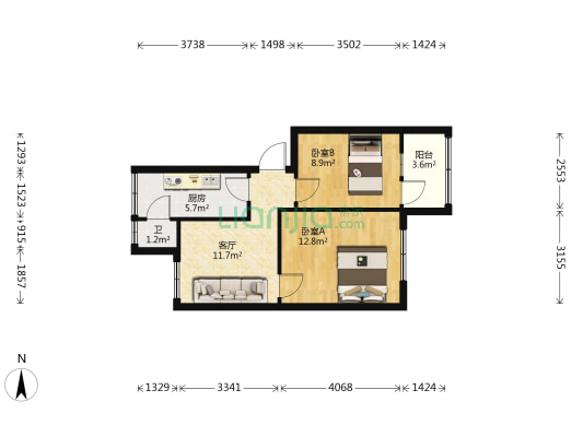 建校宿舍 2室1厅1卫 47平方