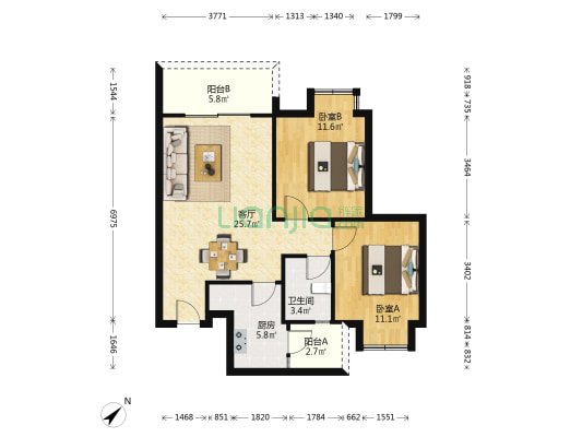 怡里馨居 2室1厅1卫 84平方