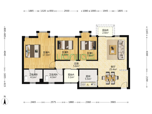 东逸湾逸然居 3室1厅2卫 113平方