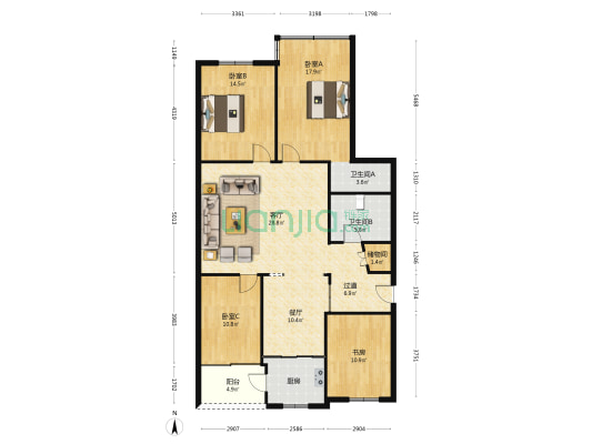 西二公寓 4室2厅2卫 150平方