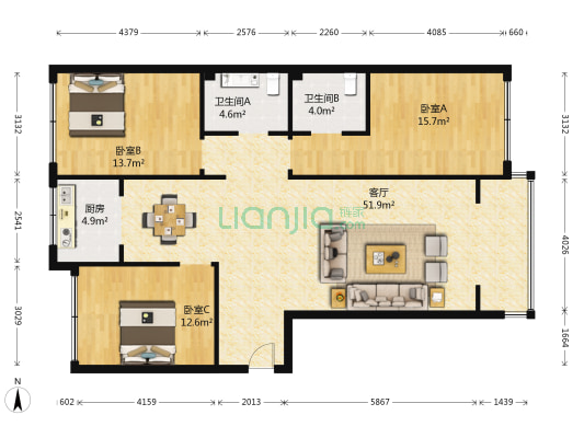 大唐天下江山2期 3室1厅2卫 151平方