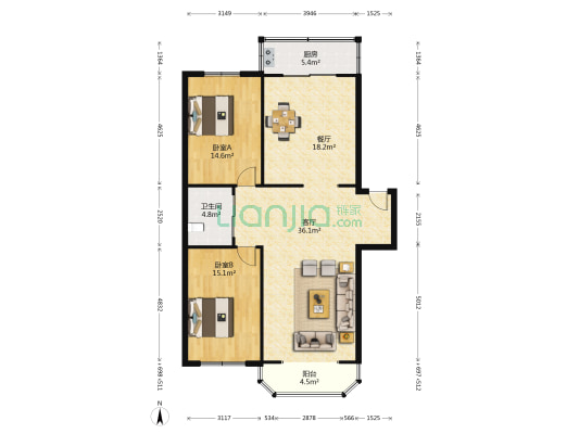 盛天家苑 2室2厅1卫 131平方