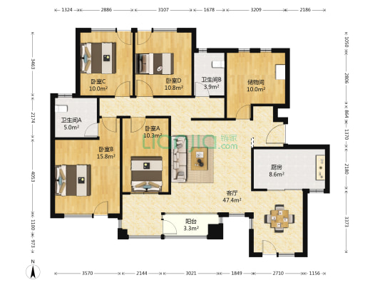 众益阳光海岸 4室1厅2卫 156平方