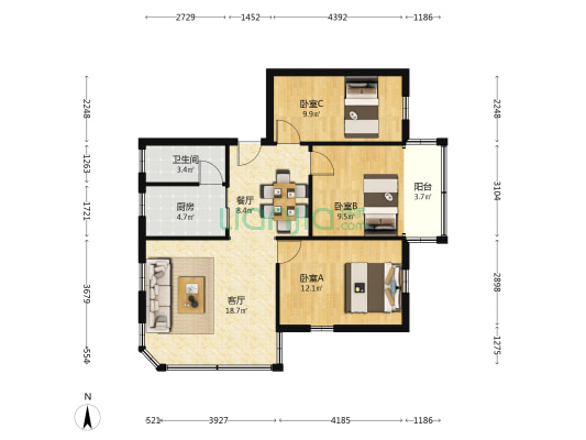 地质勘察院 3室2厅1卫 72平方