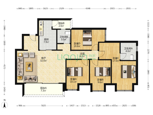 绿城春溪雲庐一期 4室1厅2卫 123平方