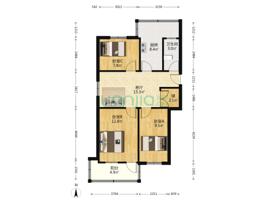 石灰坝8号 3室1厅1卫 77平方