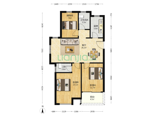 金裕上辰 2室1厅2卫 105平方