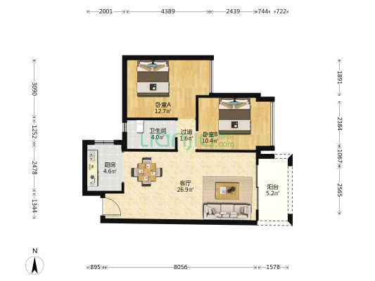 尊悦台 2室1厅1卫 84平方