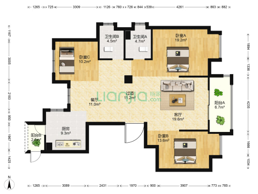 锦鸿嘉园 3室2厅2卫 145平方