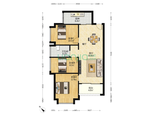 万威森林园 3室1厅1卫 91平方