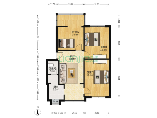 青西路10号 3室1厅1卫 74平方