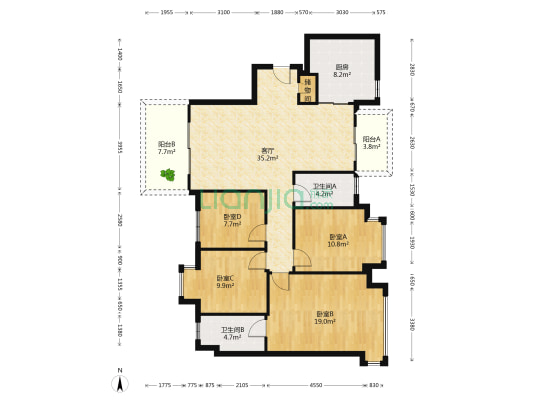 金地前海山 4室1厅2卫 133平方