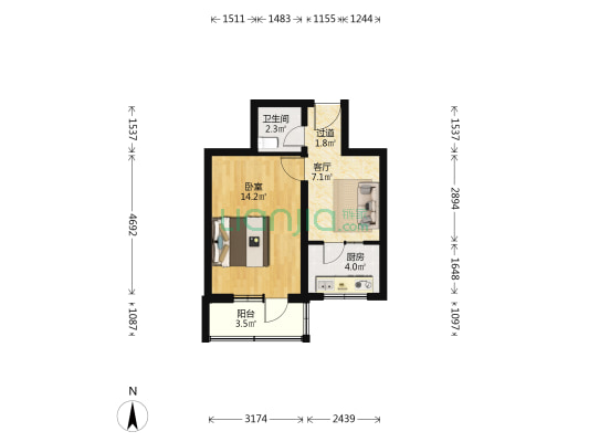 高井中学教工楼 1室1厅1卫 42平方