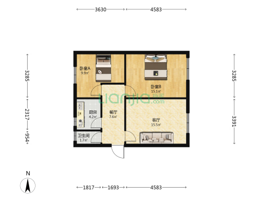 朝阳路23号院 2室2厅1卫 64平方