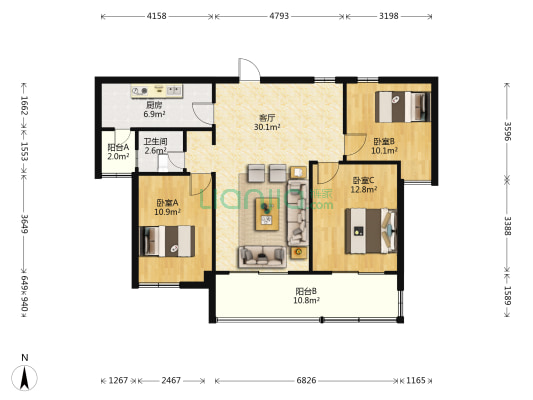 碧桂园颍州府文峰苑 3室1厅1卫 103平方