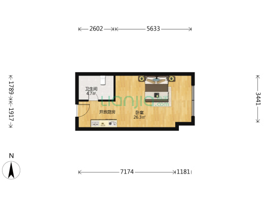 外滩七号 1室0厅1卫 46平方