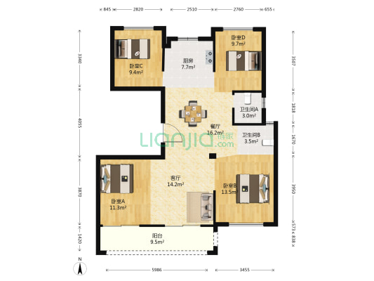 中央湖公馆 4室2厅2卫 118平方