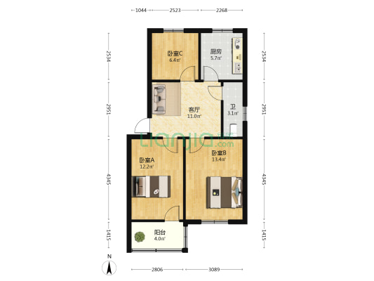 质监所家属院 3室1厅1卫 68平方