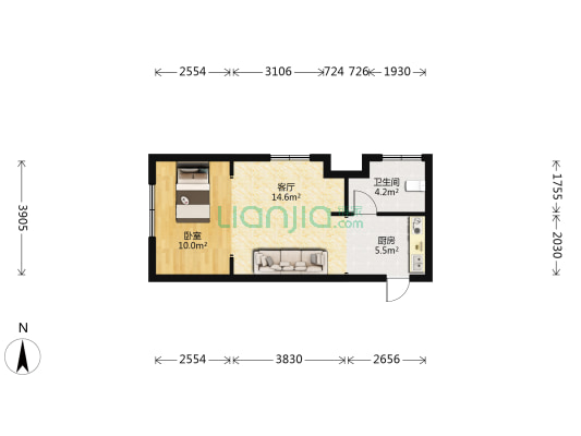 城市之星 1室1厅1卫 56平方