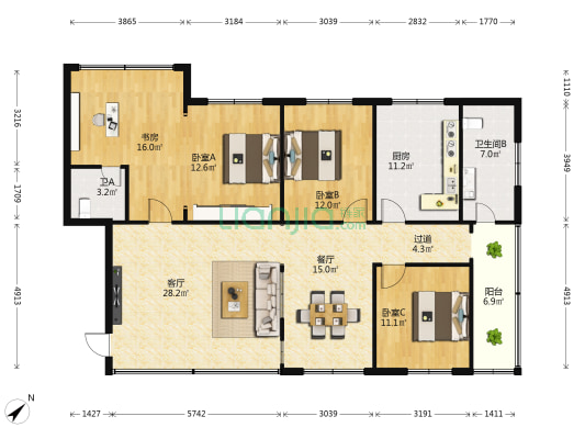 开源水务有限公司宿舍 4室2厅2卫 124平方