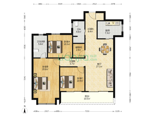 江望悦府 3室1厅2卫 141平方