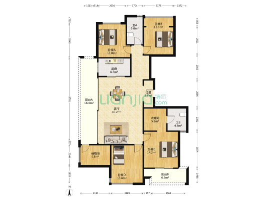 绿城两江御园扶芳园 4室1厅2卫 167平方