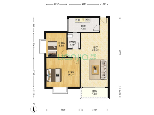 富港花园 2室1厅1卫 76平方