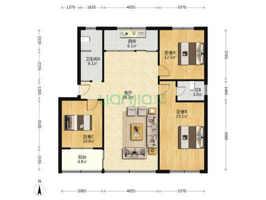富强路二巷 3室1厅2卫 123平方
