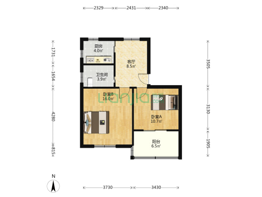 陆家弄 2室1厅1卫 76平方