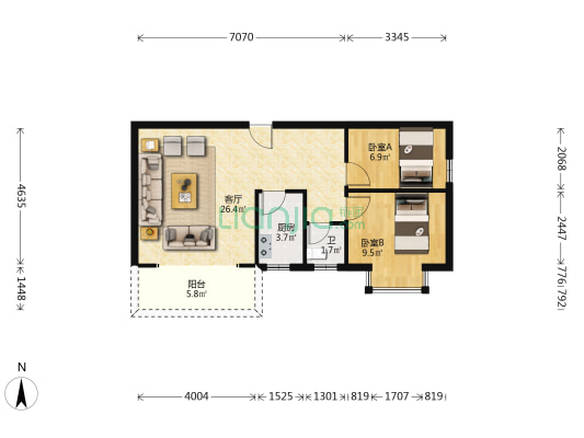 浅水湾花园 2室1厅1卫 67平方