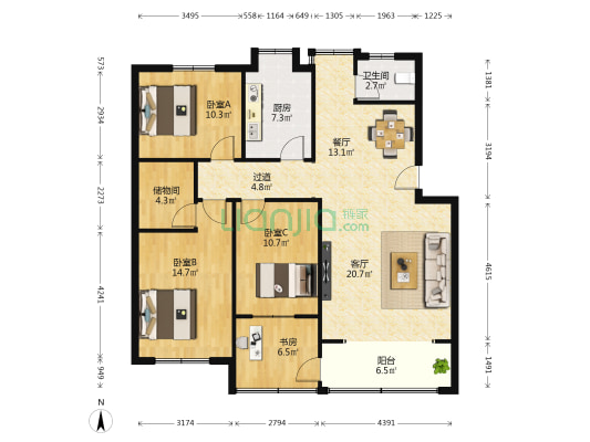 湖南省中医药研究北院 4室2厅1卫 110平方