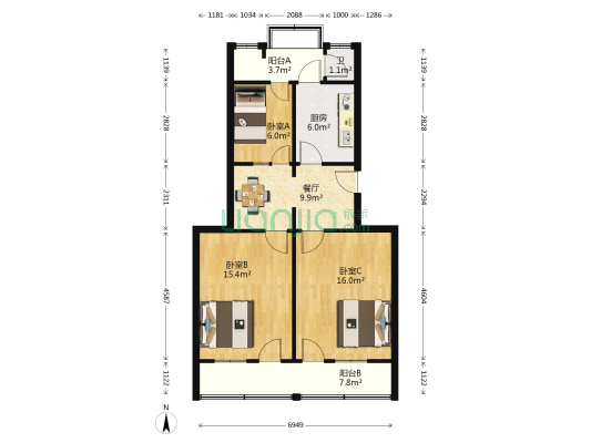 市粮库宿舍 3室1厅1卫 80平方