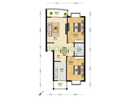 川锋苑 2室2厅1卫 95平方