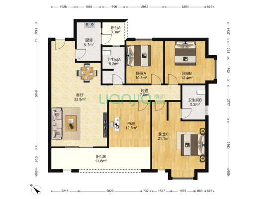 万科金域蓝湾 4室1厅2卫 135平方