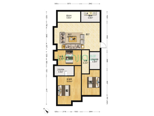 万科金域榕郡 3室1厅2卫 121平方