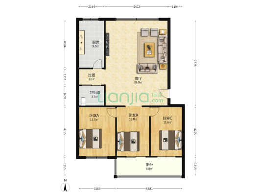 杨家社区 3室1厅1卫 125平方