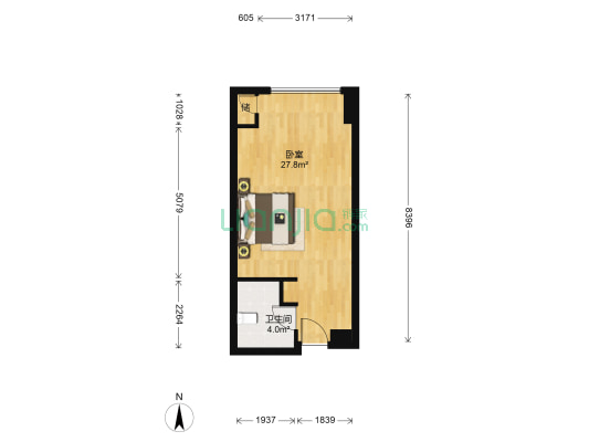 首创空港国际中心 1室0厅1卫 46平方