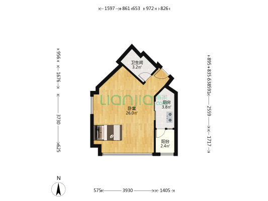 绿地中心468星朗 1室0厅1卫 56平方