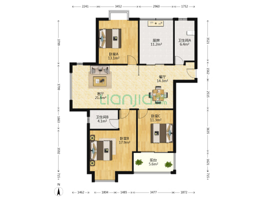 和谐人家景苑 3室2厅2卫 133平方