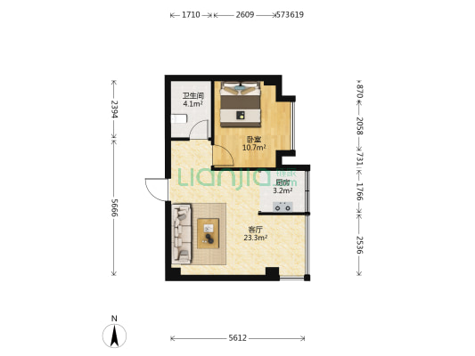 东方银座 1室1厅1卫 58平方