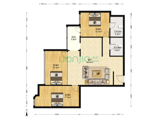 中关村南大街34号 3室1厅2卫 145平方