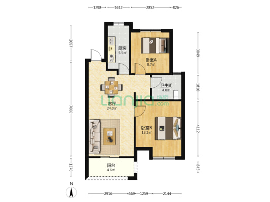 朗臻云溪花语 2室1厅1卫 76平方