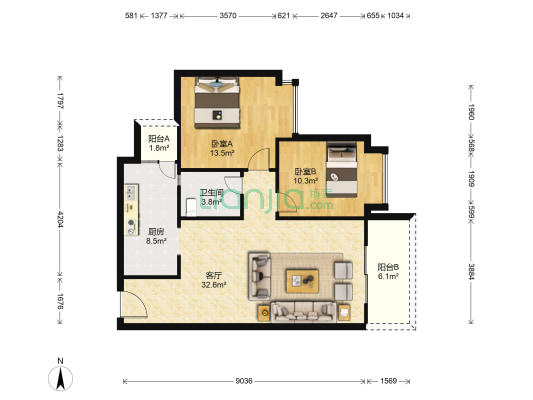 金剑滨河印象 2室1厅1卫 85平方